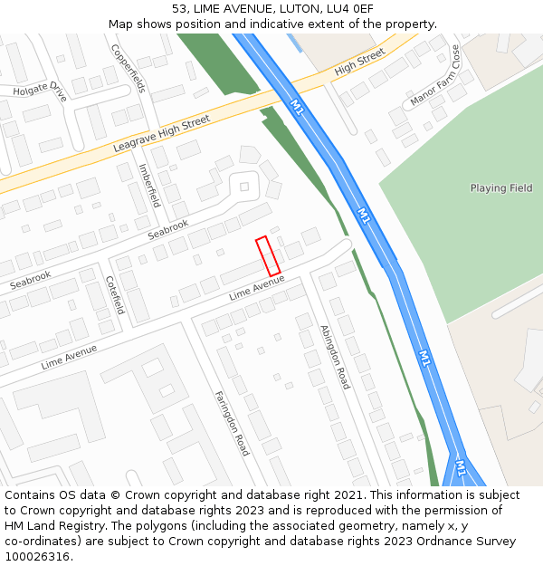 53, LIME AVENUE, LUTON, LU4 0EF: Location map and indicative extent of plot