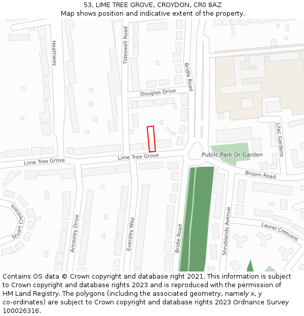 53, LIME TREE GROVE, CROYDON, CR0 8AZ: Location map and indicative extent of plot