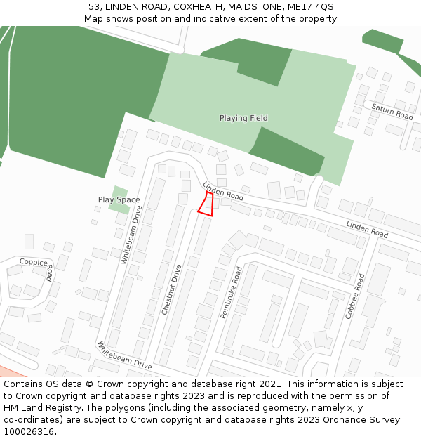 53, LINDEN ROAD, COXHEATH, MAIDSTONE, ME17 4QS: Location map and indicative extent of plot