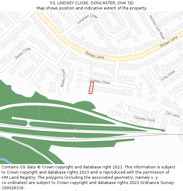 53, LINDSEY CLOSE, DONCASTER, DN4 7JD: Location map and indicative extent of plot