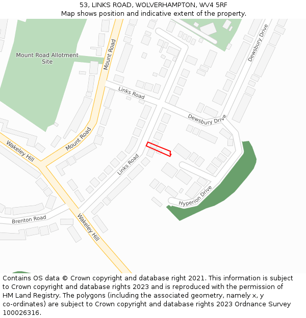 53, LINKS ROAD, WOLVERHAMPTON, WV4 5RF: Location map and indicative extent of plot