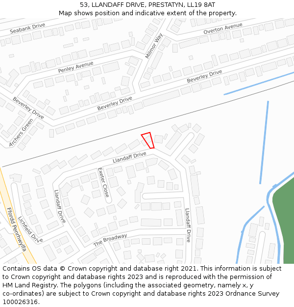 53, LLANDAFF DRIVE, PRESTATYN, LL19 8AT: Location map and indicative extent of plot