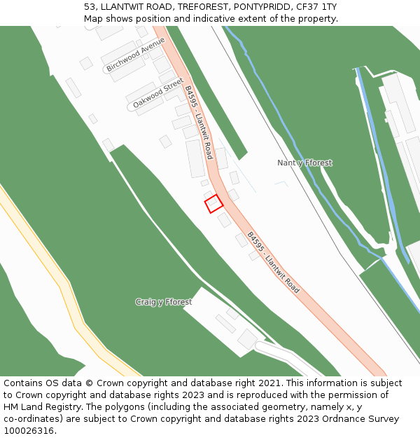 53, LLANTWIT ROAD, TREFOREST, PONTYPRIDD, CF37 1TY: Location map and indicative extent of plot