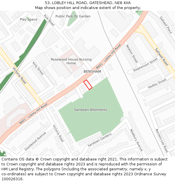 53, LOBLEY HILL ROAD, GATESHEAD, NE8 4XA: Location map and indicative extent of plot