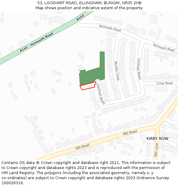 53, LOCKHART ROAD, ELLINGHAM, BUNGAY, NR35 2HB: Location map and indicative extent of plot