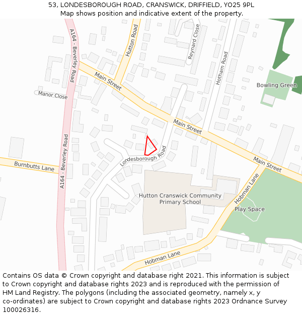 53, LONDESBOROUGH ROAD, CRANSWICK, DRIFFIELD, YO25 9PL: Location map and indicative extent of plot