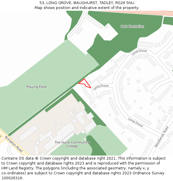 53, LONG GROVE, BAUGHURST, TADLEY, RG26 5NU: Location map and indicative extent of plot