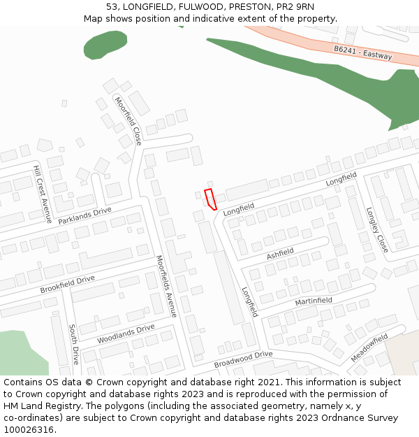 53, LONGFIELD, FULWOOD, PRESTON, PR2 9RN: Location map and indicative extent of plot