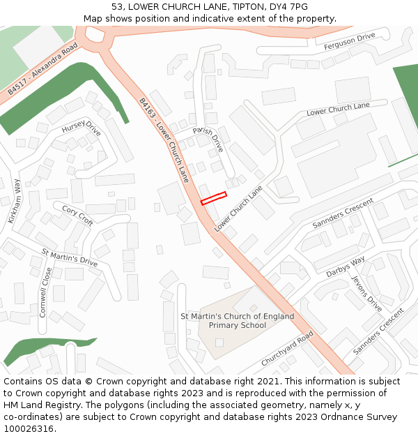 53, LOWER CHURCH LANE, TIPTON, DY4 7PG: Location map and indicative extent of plot