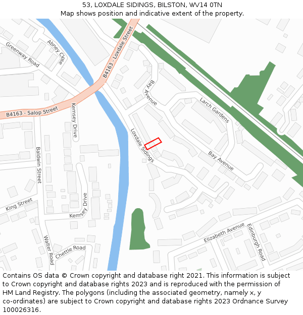 53, LOXDALE SIDINGS, BILSTON, WV14 0TN: Location map and indicative extent of plot