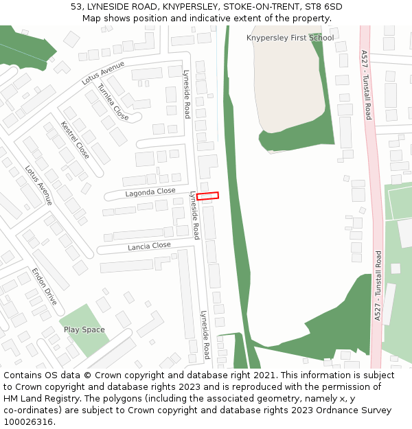 53, LYNESIDE ROAD, KNYPERSLEY, STOKE-ON-TRENT, ST8 6SD: Location map and indicative extent of plot