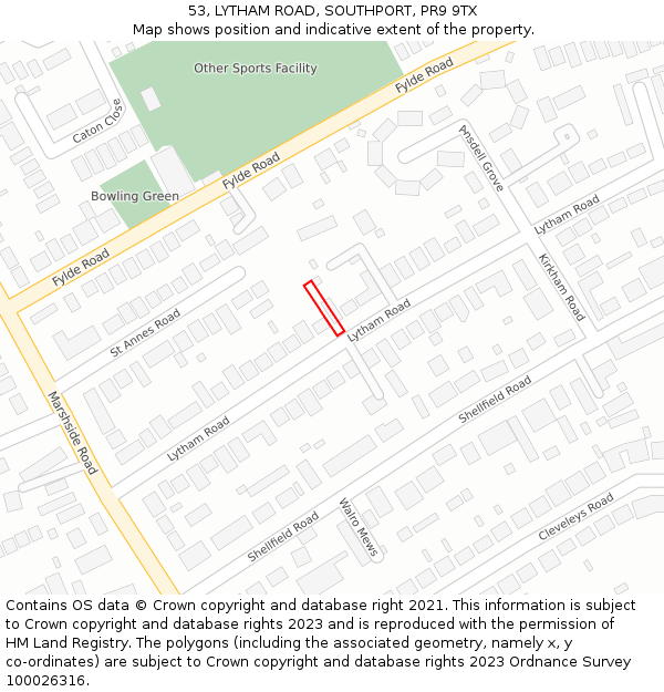 53, LYTHAM ROAD, SOUTHPORT, PR9 9TX: Location map and indicative extent of plot