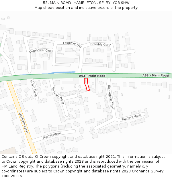 53, MAIN ROAD, HAMBLETON, SELBY, YO8 9HW: Location map and indicative extent of plot