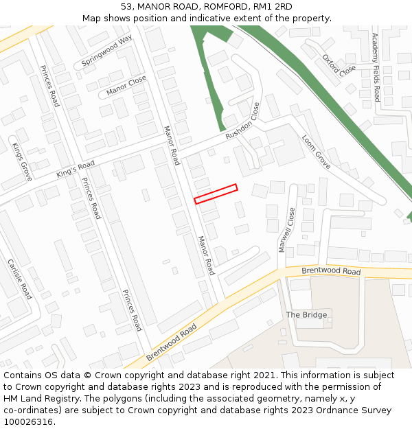 53, MANOR ROAD, ROMFORD, RM1 2RD: Location map and indicative extent of plot