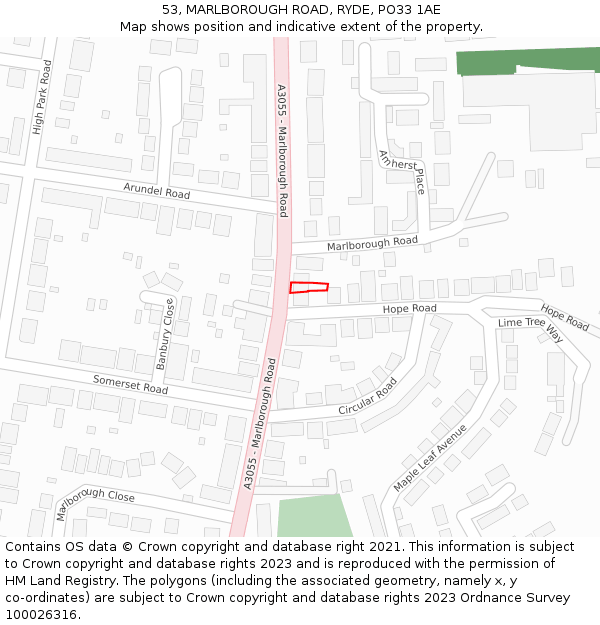 53, MARLBOROUGH ROAD, RYDE, PO33 1AE: Location map and indicative extent of plot