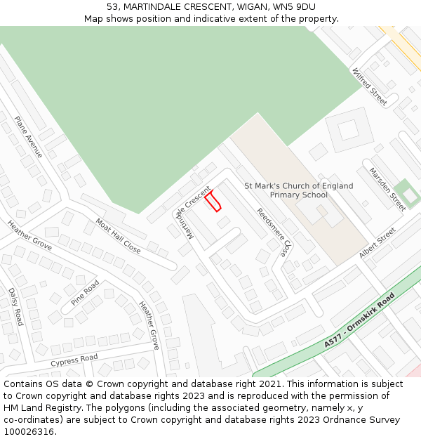 53, MARTINDALE CRESCENT, WIGAN, WN5 9DU: Location map and indicative extent of plot