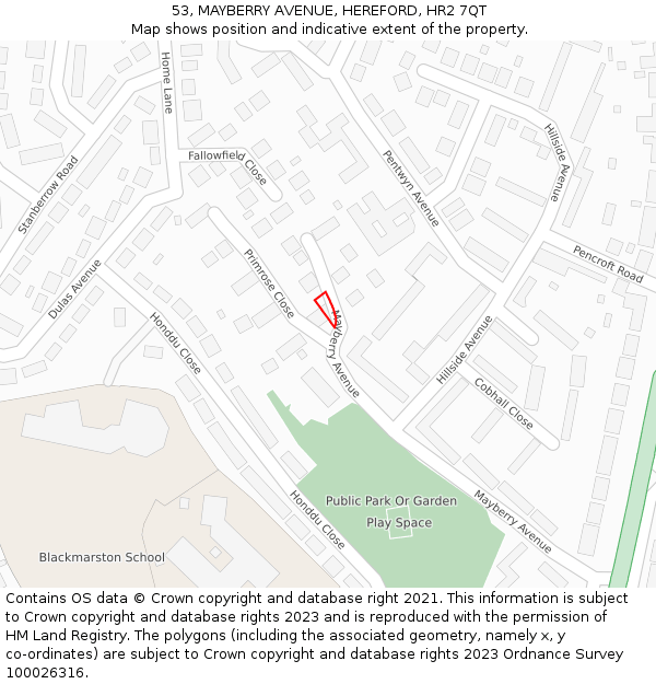 53, MAYBERRY AVENUE, HEREFORD, HR2 7QT: Location map and indicative extent of plot