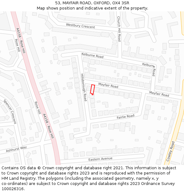 53, MAYFAIR ROAD, OXFORD, OX4 3SR: Location map and indicative extent of plot