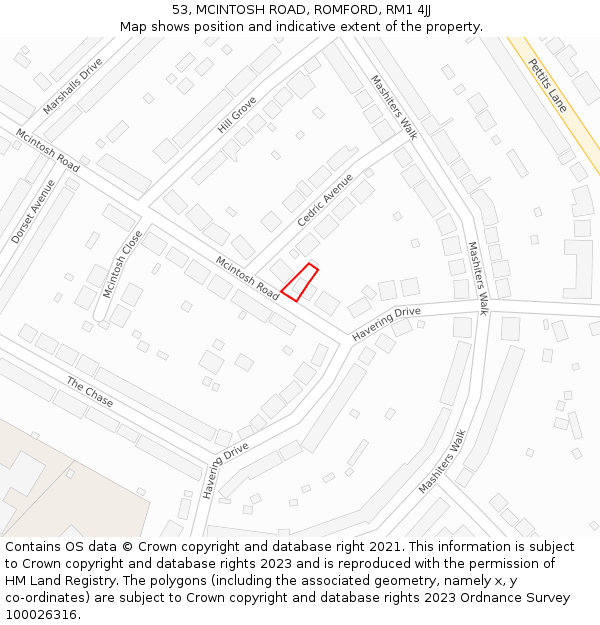 53, MCINTOSH ROAD, ROMFORD, RM1 4JJ: Location map and indicative extent of plot