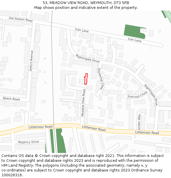 53, MEADOW VIEW ROAD, WEYMOUTH, DT3 5PB: Location map and indicative extent of plot