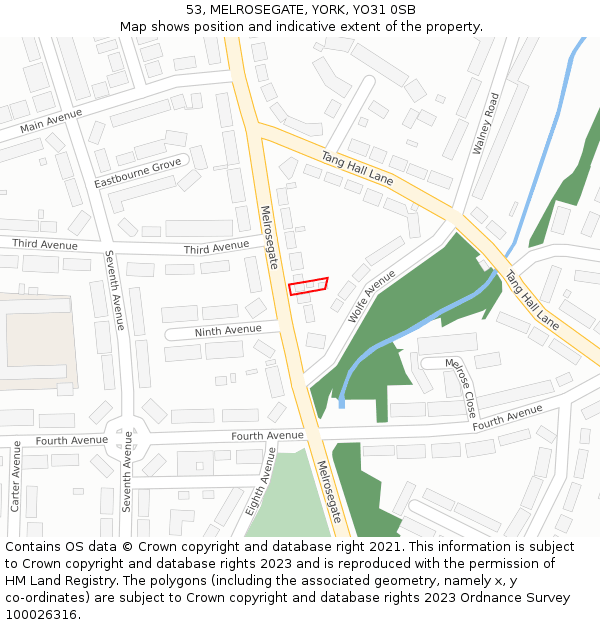 53, MELROSEGATE, YORK, YO31 0SB: Location map and indicative extent of plot