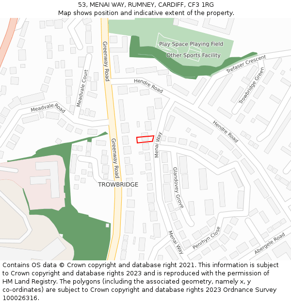 53, MENAI WAY, RUMNEY, CARDIFF, CF3 1RG: Location map and indicative extent of plot