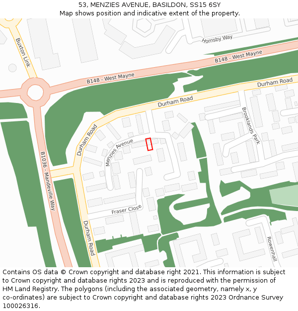 53, MENZIES AVENUE, BASILDON, SS15 6SY: Location map and indicative extent of plot