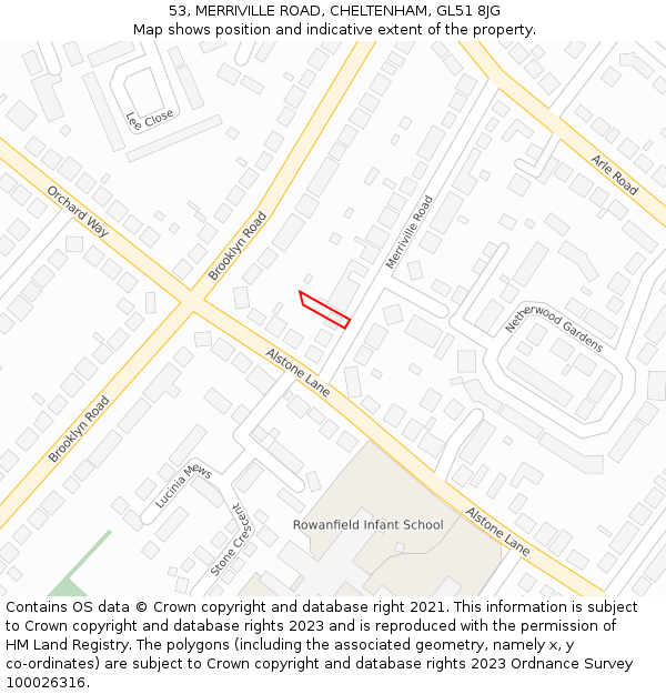 53, MERRIVILLE ROAD, CHELTENHAM, GL51 8JG: Location map and indicative extent of plot