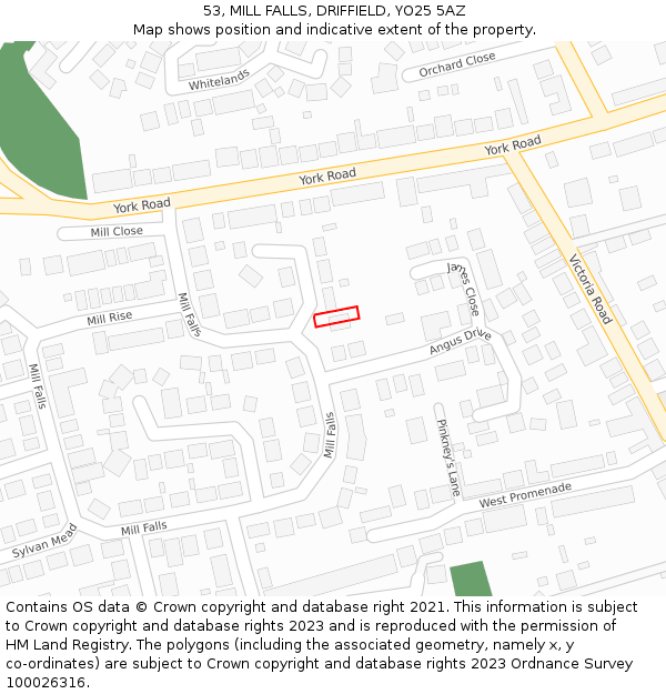 53, MILL FALLS, DRIFFIELD, YO25 5AZ: Location map and indicative extent of plot