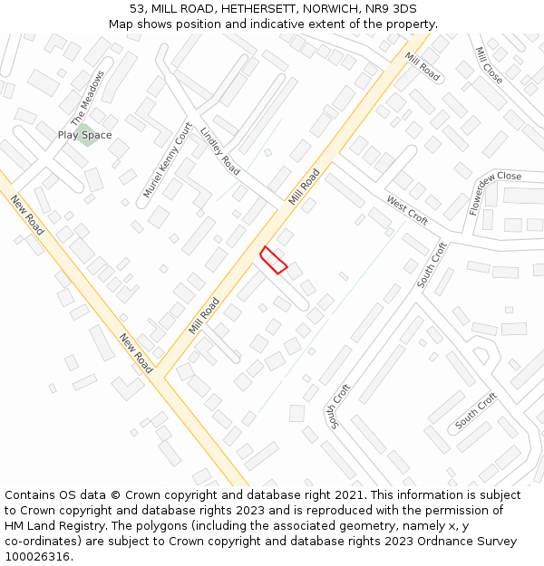 53, MILL ROAD, HETHERSETT, NORWICH, NR9 3DS: Location map and indicative extent of plot