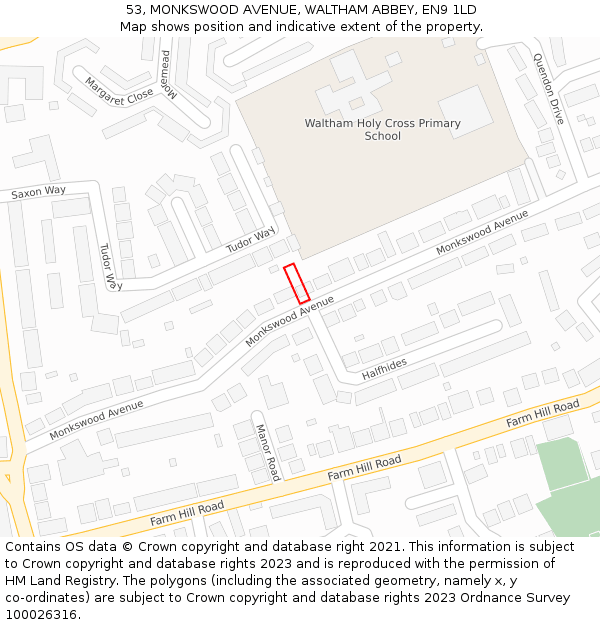 53, MONKSWOOD AVENUE, WALTHAM ABBEY, EN9 1LD: Location map and indicative extent of plot