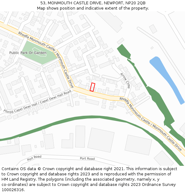 53, MONMOUTH CASTLE DRIVE, NEWPORT, NP20 2QB: Location map and indicative extent of plot