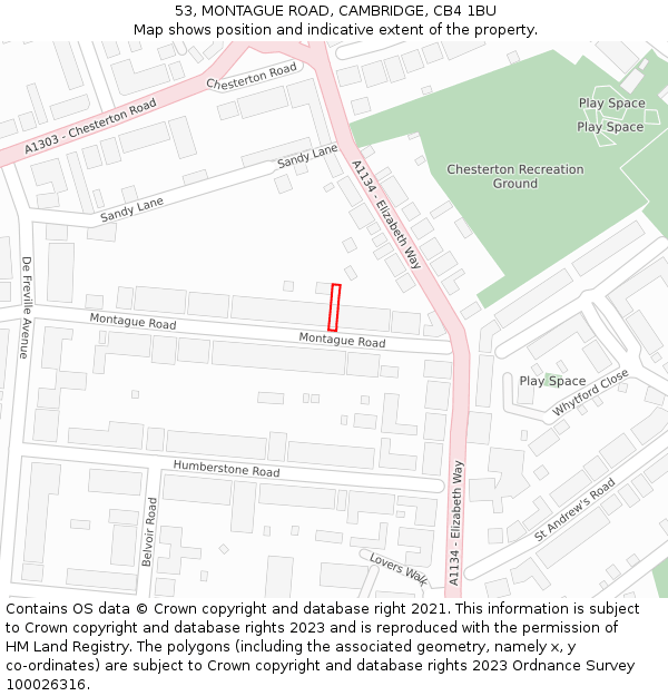 53, MONTAGUE ROAD, CAMBRIDGE, CB4 1BU: Location map and indicative extent of plot