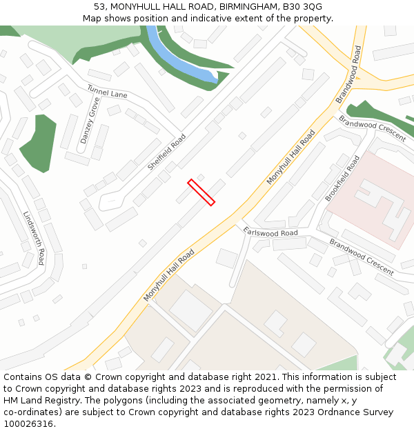 53, MONYHULL HALL ROAD, BIRMINGHAM, B30 3QG: Location map and indicative extent of plot