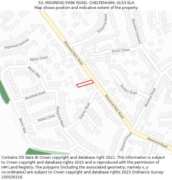 53, MOOREND PARK ROAD, CHELTENHAM, GL53 0LA: Location map and indicative extent of plot