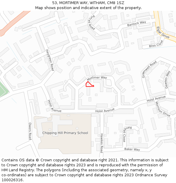 53, MORTIMER WAY, WITHAM, CM8 1SZ: Location map and indicative extent of plot