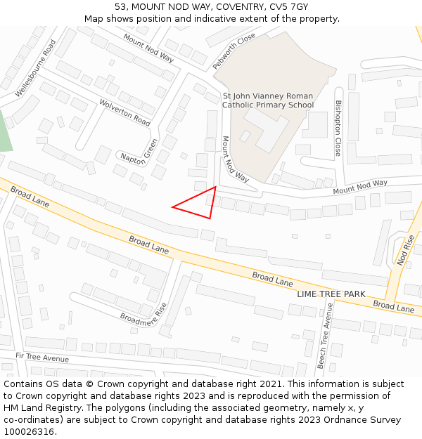 53, MOUNT NOD WAY, COVENTRY, CV5 7GY: Location map and indicative extent of plot