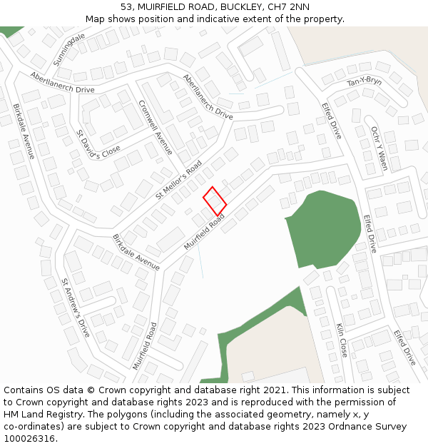 53, MUIRFIELD ROAD, BUCKLEY, CH7 2NN: Location map and indicative extent of plot