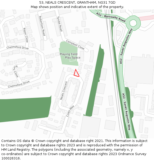 53, NEALS CRESCENT, GRANTHAM, NG31 7GD: Location map and indicative extent of plot