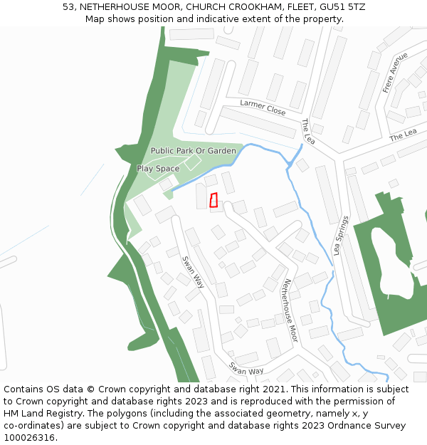 53, NETHERHOUSE MOOR, CHURCH CROOKHAM, FLEET, GU51 5TZ: Location map and indicative extent of plot