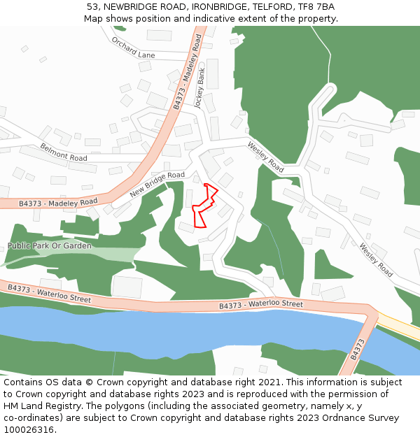 53, NEWBRIDGE ROAD, IRONBRIDGE, TELFORD, TF8 7BA: Location map and indicative extent of plot