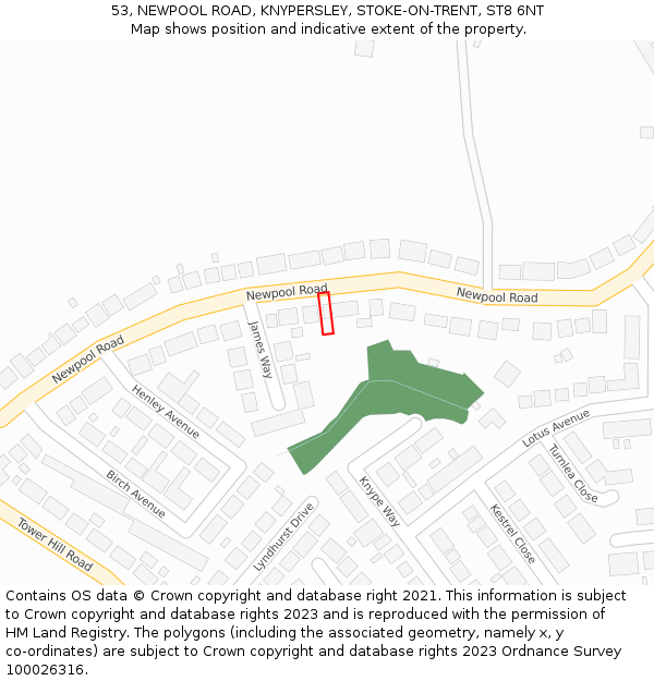 53, NEWPOOL ROAD, KNYPERSLEY, STOKE-ON-TRENT, ST8 6NT: Location map and indicative extent of plot