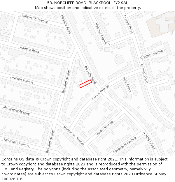 53, NORCLIFFE ROAD, BLACKPOOL, FY2 9AL: Location map and indicative extent of plot