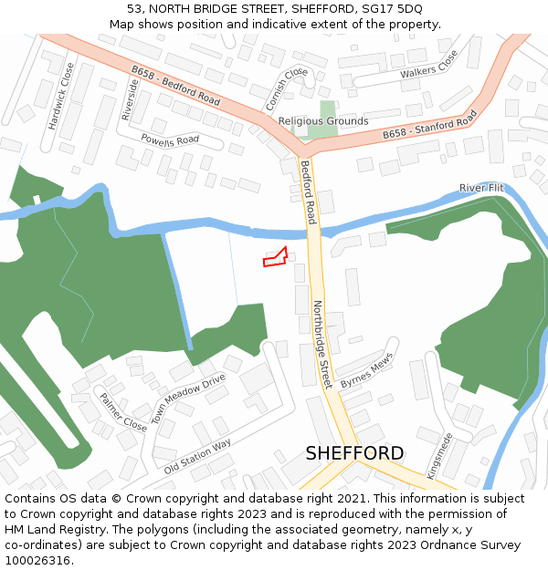 53, NORTH BRIDGE STREET, SHEFFORD, SG17 5DQ: Location map and indicative extent of plot