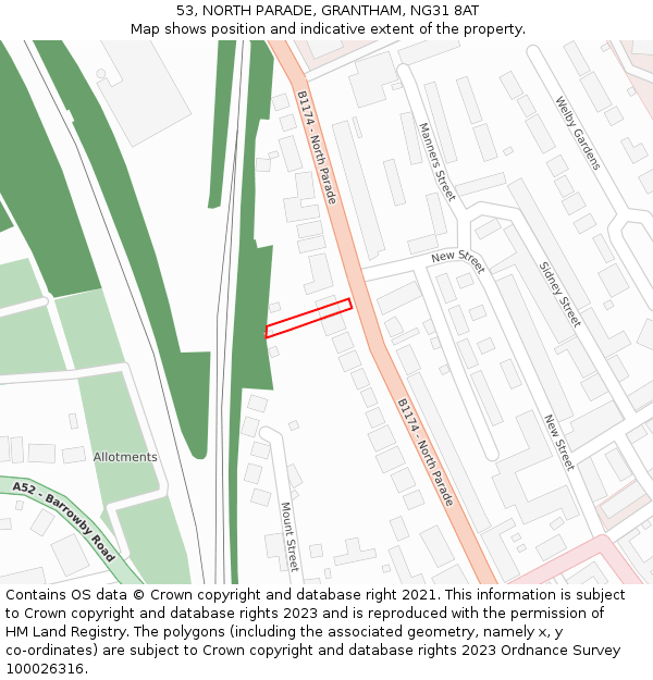 53, NORTH PARADE, GRANTHAM, NG31 8AT: Location map and indicative extent of plot