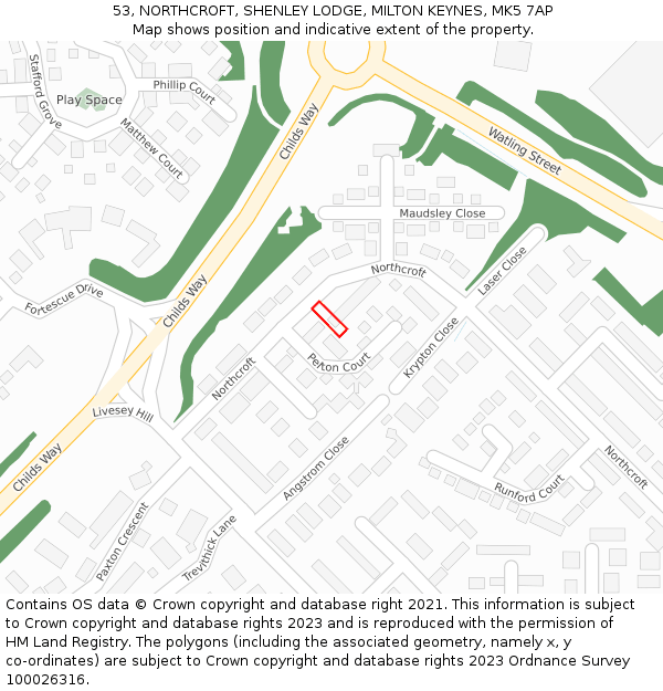 53, NORTHCROFT, SHENLEY LODGE, MILTON KEYNES, MK5 7AP: Location map and indicative extent of plot