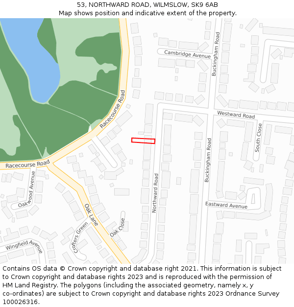 53, NORTHWARD ROAD, WILMSLOW, SK9 6AB: Location map and indicative extent of plot