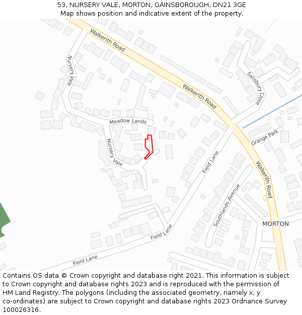 53, NURSERY VALE, MORTON, GAINSBOROUGH, DN21 3GE: Location map and indicative extent of plot