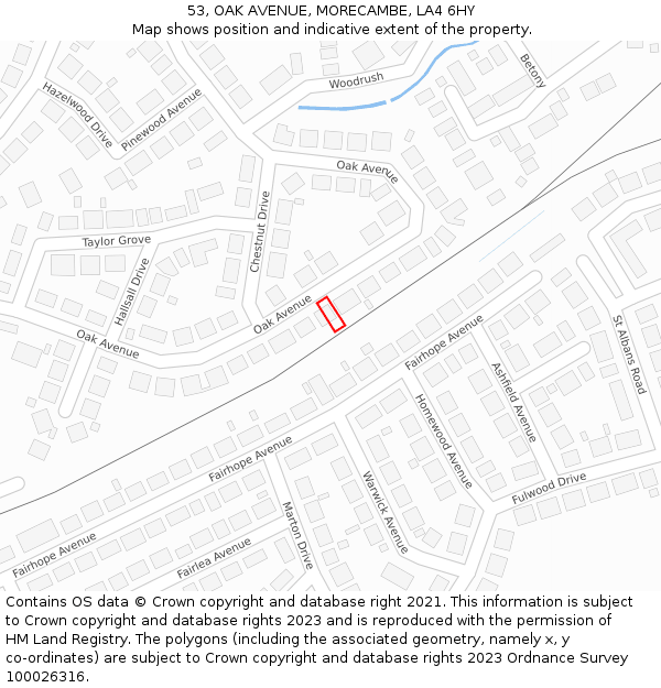 53, OAK AVENUE, MORECAMBE, LA4 6HY: Location map and indicative extent of plot