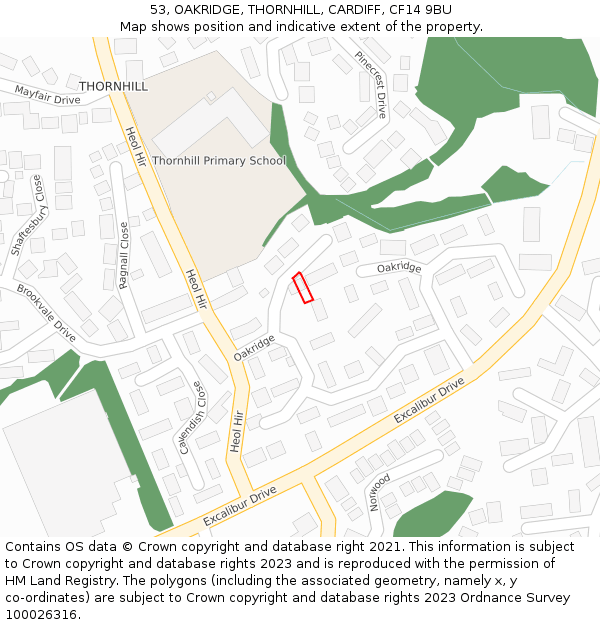 53, OAKRIDGE, THORNHILL, CARDIFF, CF14 9BU: Location map and indicative extent of plot